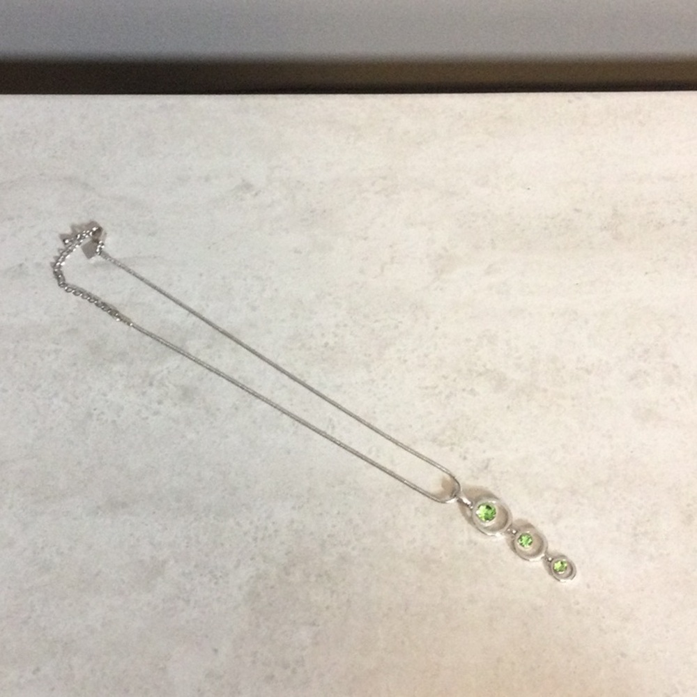 NWT Cookie Lee Elegant Silver 10” Necklace with Green Pendants